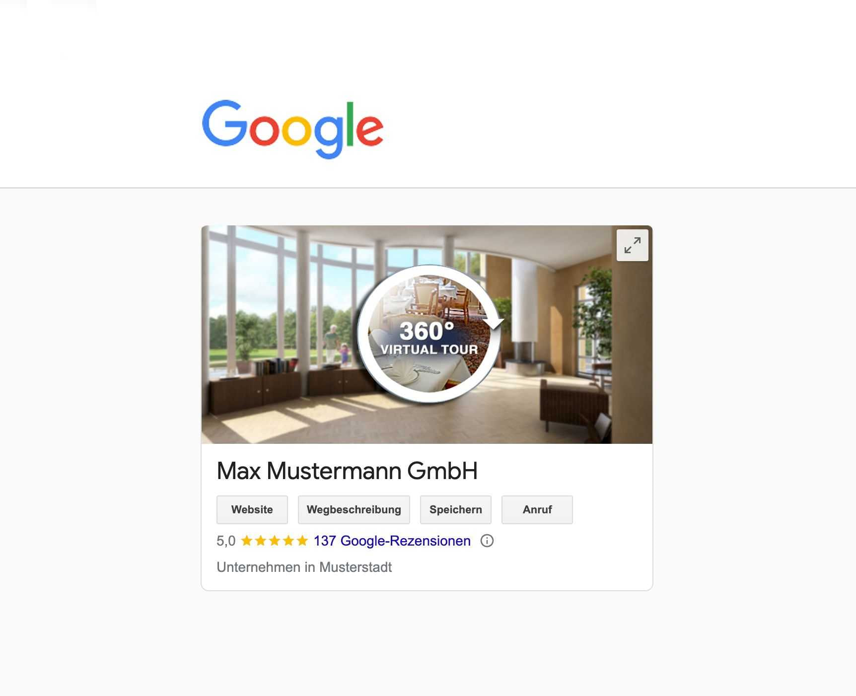 Virtuelle 3D- und 360°-Touren können direkt in Ihr Google Business Profil eingebunden werden.