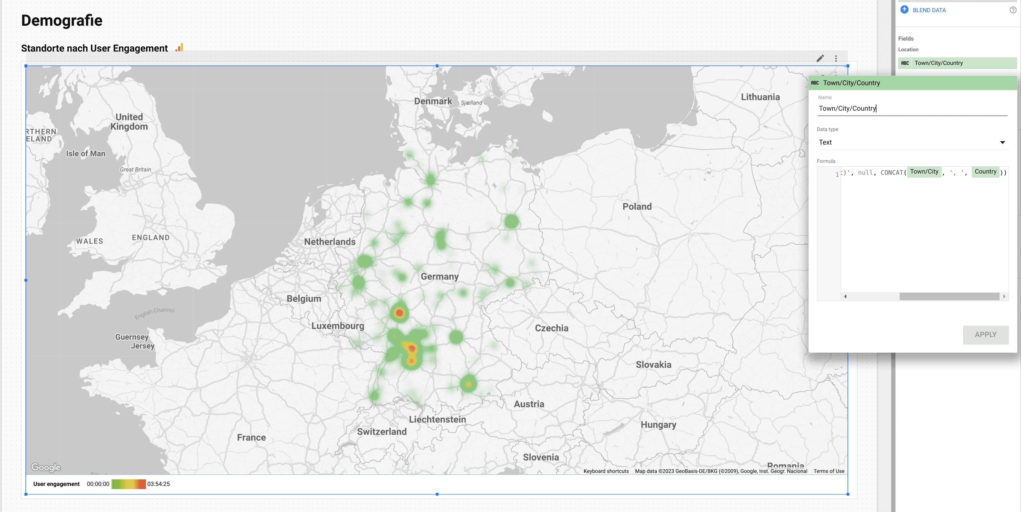 Nun Stimmt die Karte und Datastudio wählt den gewünschten Kartenausschnitt.