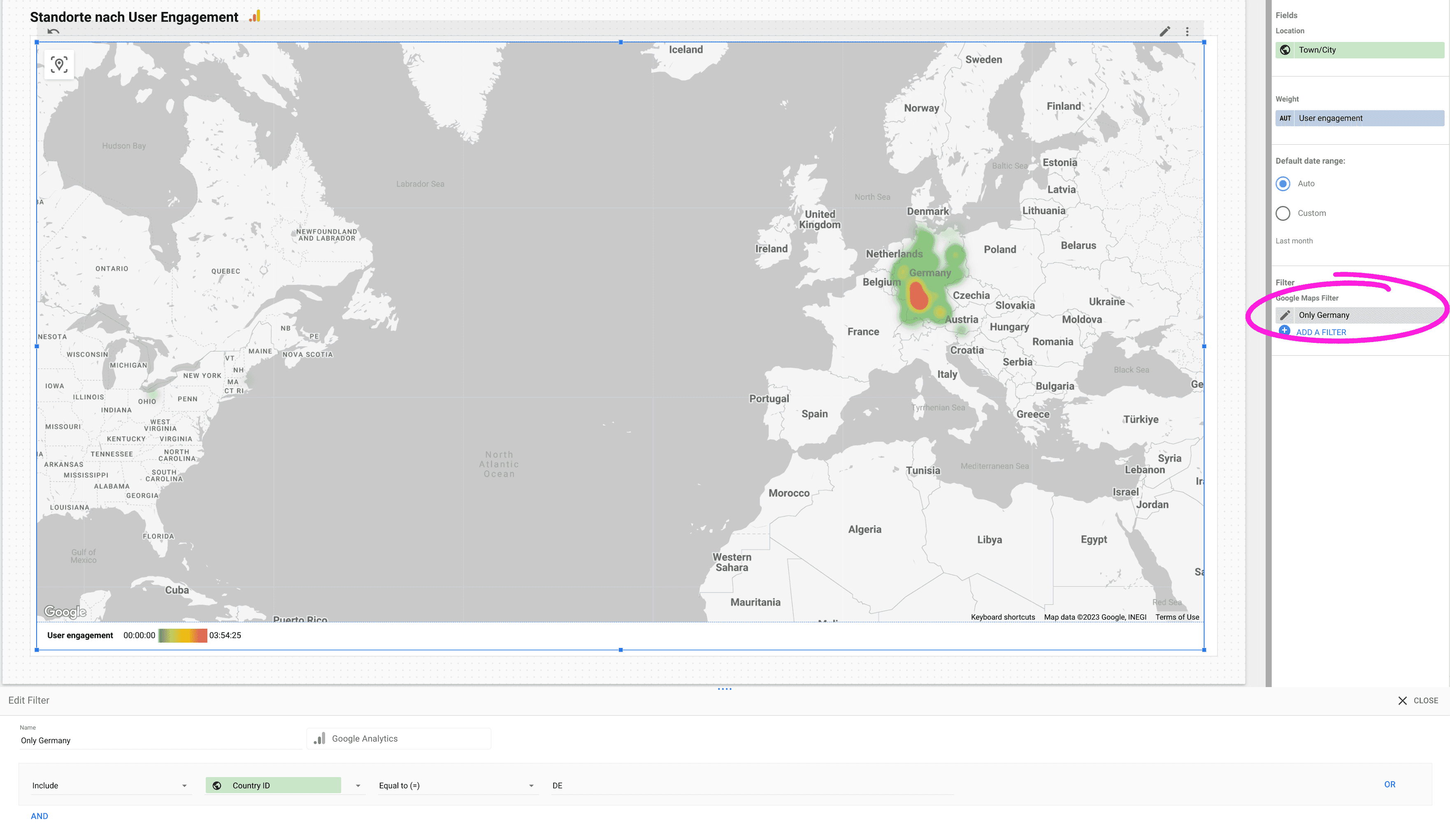 Die gefilterte Karte zeit immer noch Datenpunkte in anderen Ländern