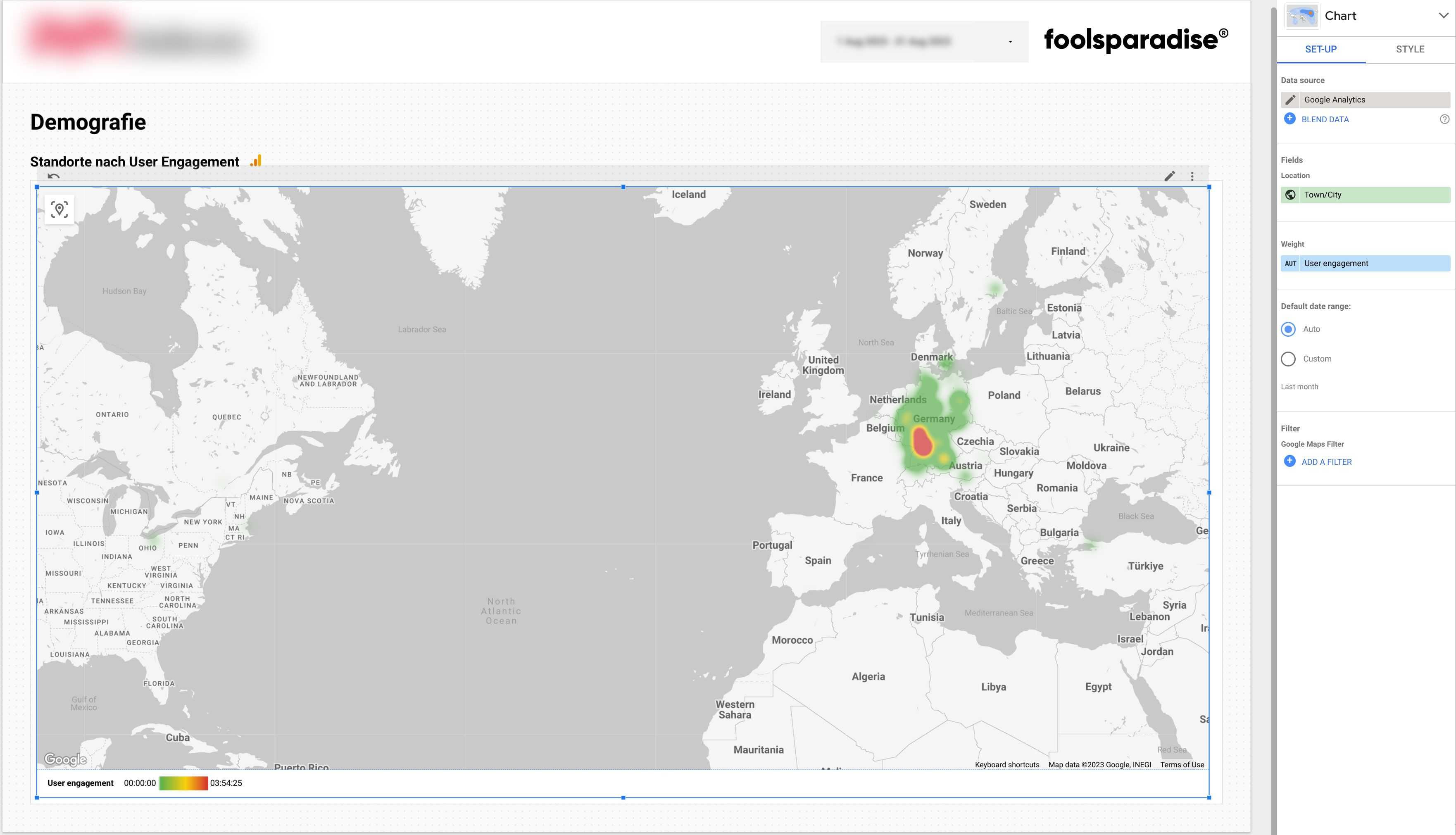 Karte in Google Datastudio mit Geo-Daten aus Google Analytics